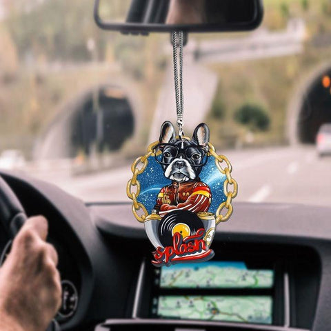 FRENCH BULLDOG PARTY CAR HANGING ORNAMENT