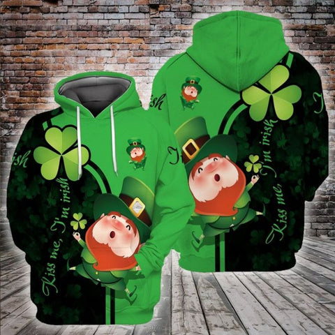 Kiss Me I'm Irish Hoodie Leprechaun Shamrock St Patrick's Day Clothes HT