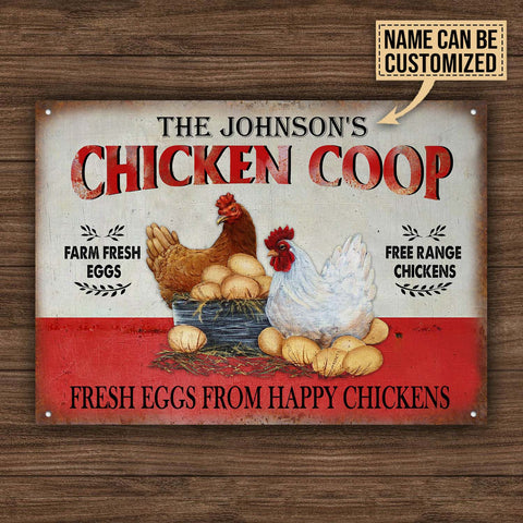 Personalized Chicken Fresh Eggs Free Range Customized Vintage Metal Sign