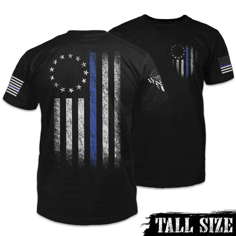 American Patriot Shirt Black Thin Blue Line Shirt Thin Blue Line Betsy Ross Flag - Tall Size