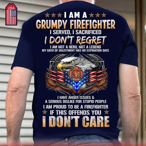 Man Shirt Black Unisex Firefighter Grumpy Firefighter T-shirt