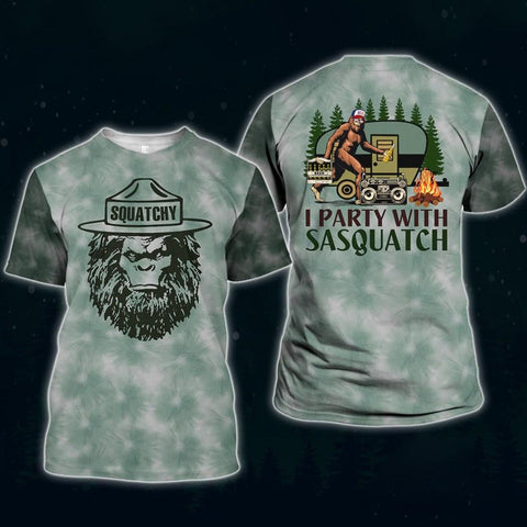 I Party With Sasquatch Tie Dyed Camping 3D All Over Printed Shirt