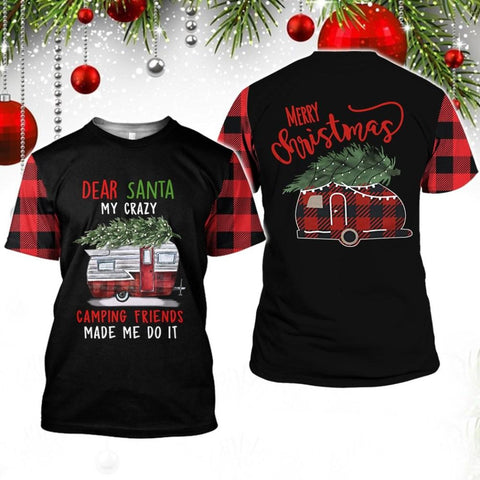 Dear Santa Camping Friends Christmas 3D All Over Printed Camping Shirt