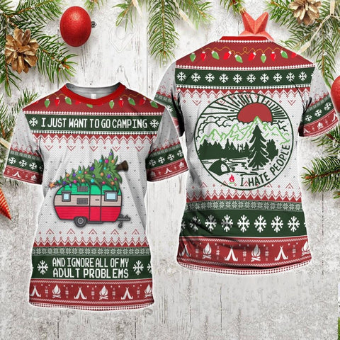I Just Want To Go Camping And Ignore Adult Problems Christmas 3D All Over Printed Camping Shirt