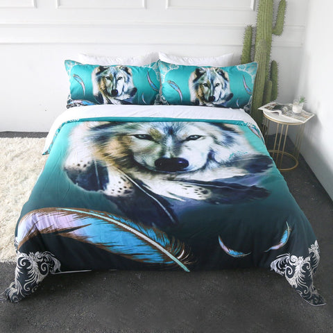 Turquoise Wolf Feather Bedding Set