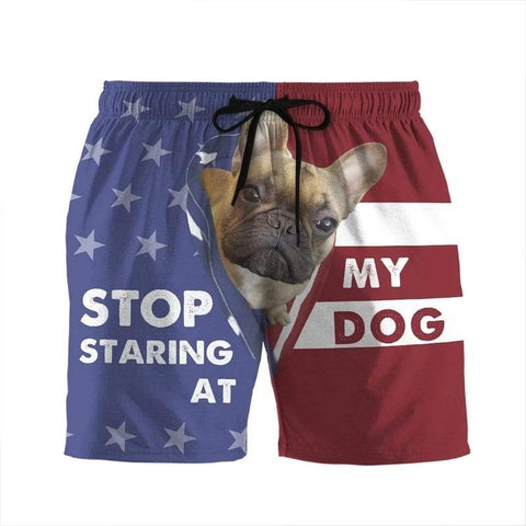 GEARHUMAN 3D STOP STARING AT MY DOG FRENCH BULLDOG CUSTOM BEACH SHORTS SWIM TRUNKS