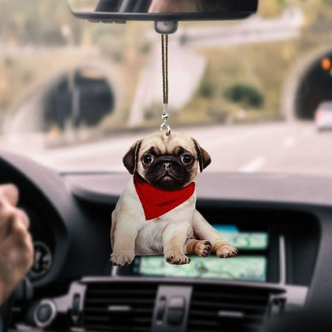 PUG RED SCARF CAR HANGING ORNAMENT