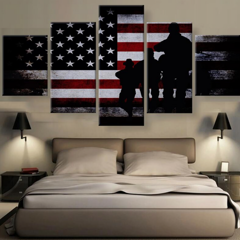 Veterans Pride American Flag 5 Pieces Canvas Wall Art Home Decor Living Room Decor Ideas Veteran Day Gifts