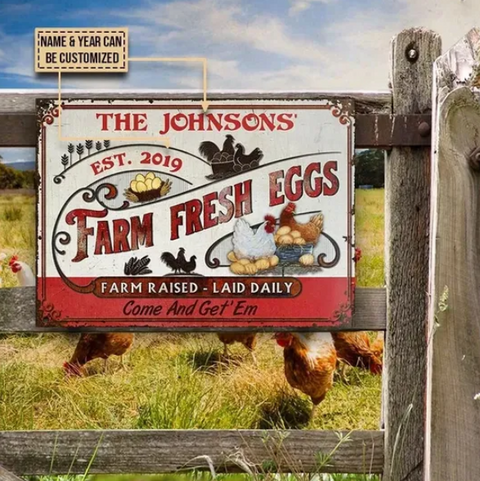 Personalized Chicken Farm Fresh Eggs Red White Custom Classic Metal Signs (The clarys)(2021)