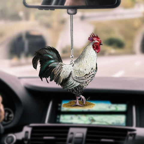 ROOSTER WALKING IN SAND CAR HANGING ORNAMENT