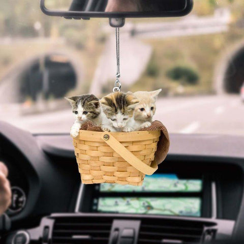 Cute Cat Kitty In Basket Car Hanging Ornament