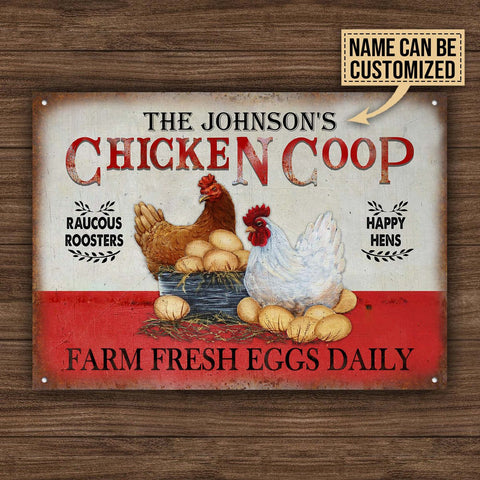 Personalized Chicken Happy Hens Fresh Eggs Daily Customized Classic Metal Sign