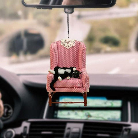 CAT LYING ON PINK SOFA CAR HANGING ORNAMENT