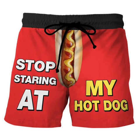 Stop Staring At My Hot Dog  Custom Swim Trunks