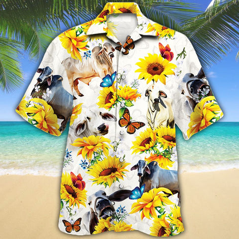Brahman Cattle Shirt, Brahman Cow Hawaii Shirt White BRAHMAN CATTLE LOVERS HAWAIIAN SHIRT 632555