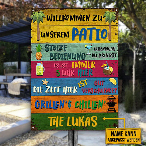 German Personalized Patio Welcome Grilling Chilling Custom Classic Metal Signs