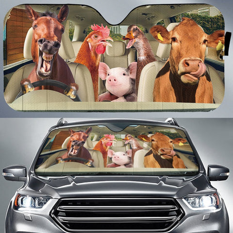 DRIVING FARM ANIMALS RIGHT HAND DRIVE VERSION AUTO SUN SHADE, Cattle Gift Idea, Gift for Cattle lovers, Chicken Thanksgiving Gift