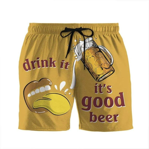 GEARHUMAN 3D DRINK IT ITS GOOD BEER BEACH SHORTS SWIM TRUNKS