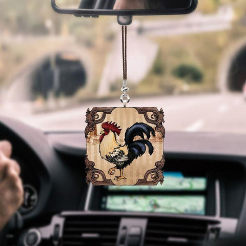 ROOSTER WOOD CAR HANGING ORNAMENT