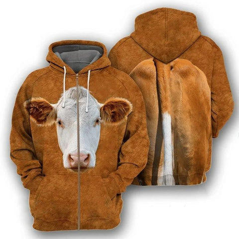 Cow Zip Hoodie 3D Cute 4