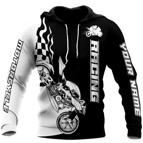Men Racing Hoodie Black Customize Name Motorcycle Racing 3D All Over Printed Unisex Shirts Born To Race