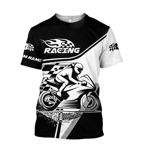 Men Racing Shirt Black WhiteCustomize Name Motorcycle Racing 3D All Over Printed Unisex Shirts Race On