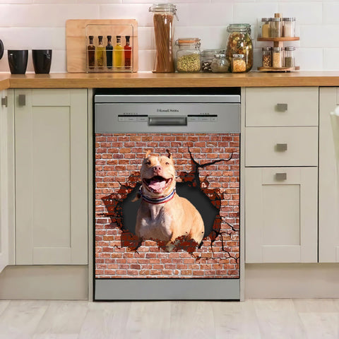 Funny Pitbull Cracks Wall Dishwasher Cover 5