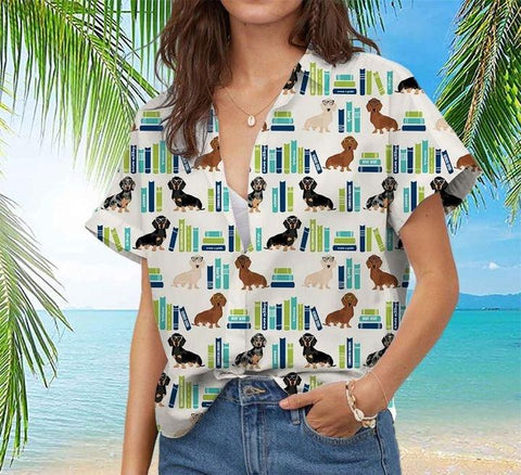 DACHSHUND LOVERS BOOK HAWAIIAN SHIRT