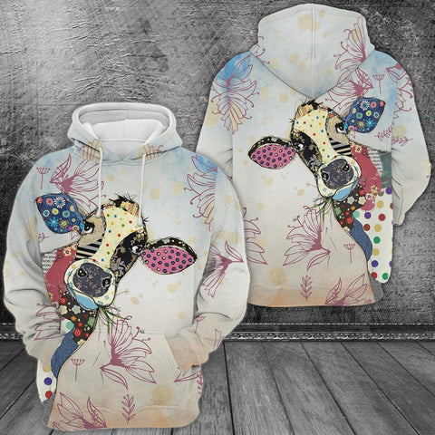 COW FLOWERS ART HOODIE 3D