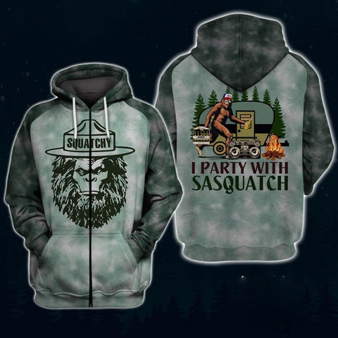 I Party With Sasquatch Tie Dyed Camping 3D All Over Printed Shirt
